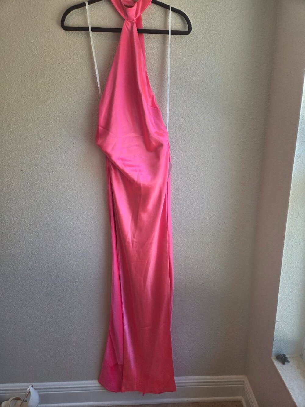 Retrofete New York Pink Satin Halter Gown Maxi Dress Open Back Womens 2 Small
